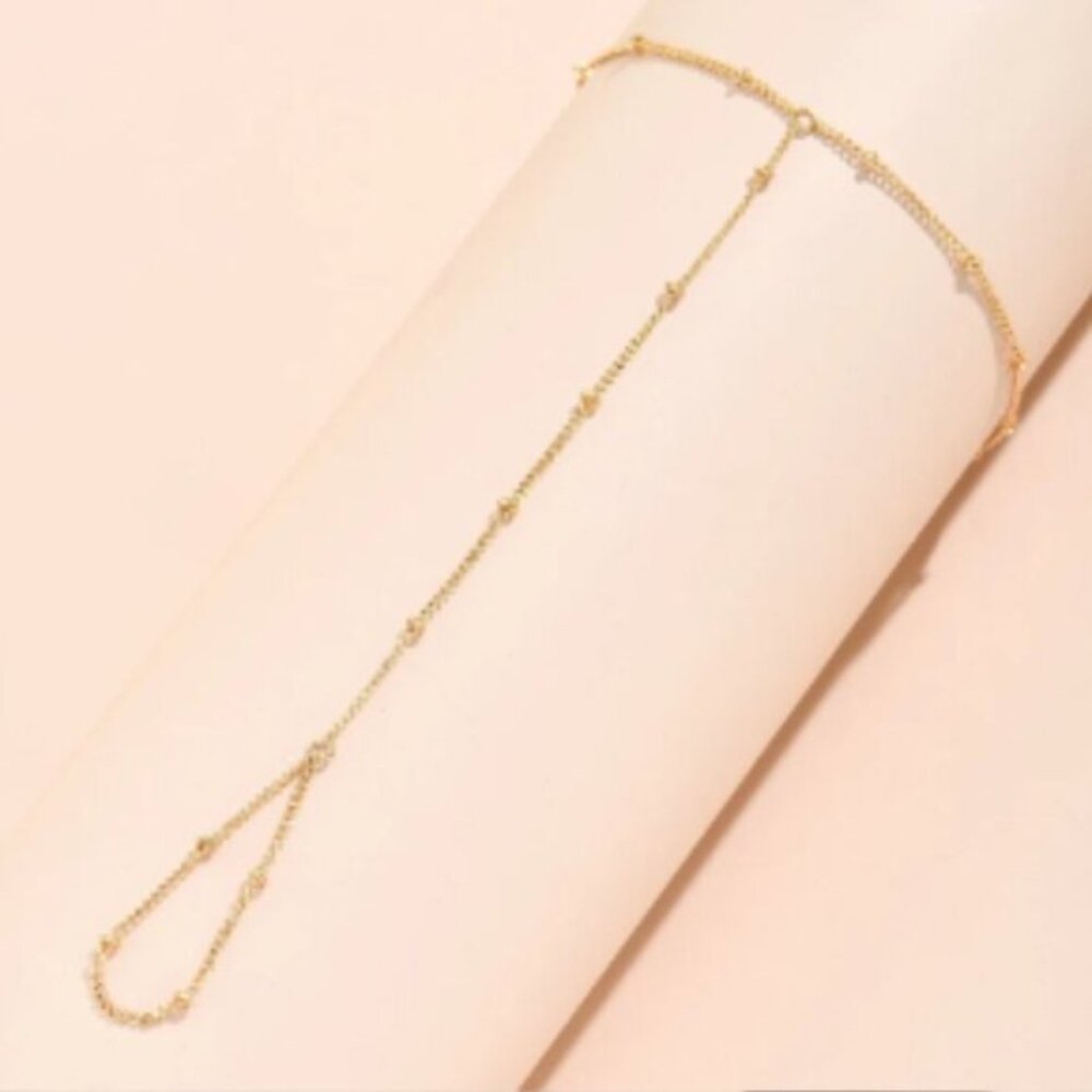 Tiny Chain Bracelet Finger Rings Gold Color Link Chains Connecting Hand Harness - Picture 2 of 4